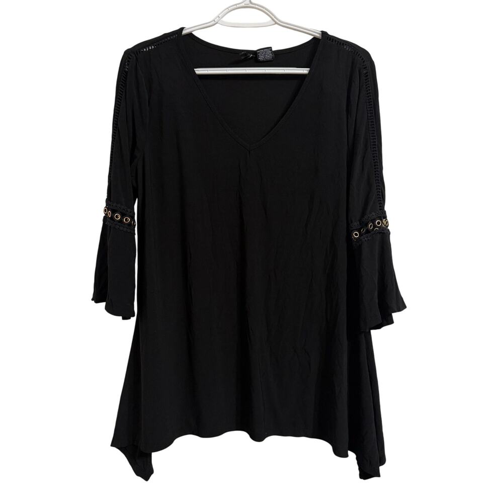 New Directions Black Women's Size Large Long Sleeve Shirt Blouse Top Lightweight